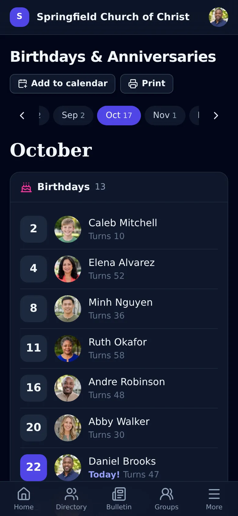 Birthdays and anniversaries