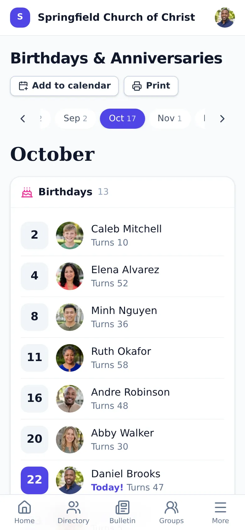 Birthdays and anniversaries