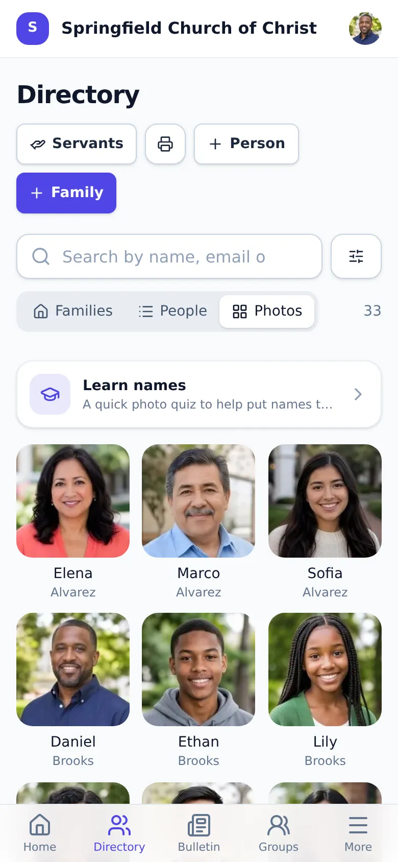 Photo directory: a grid of member photos with names